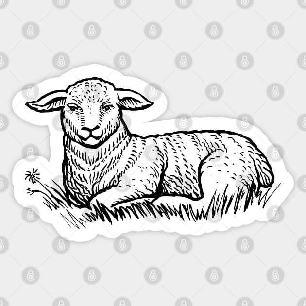 Sheep Sitting on grass hand drawn Sticker by KC Happy Shop